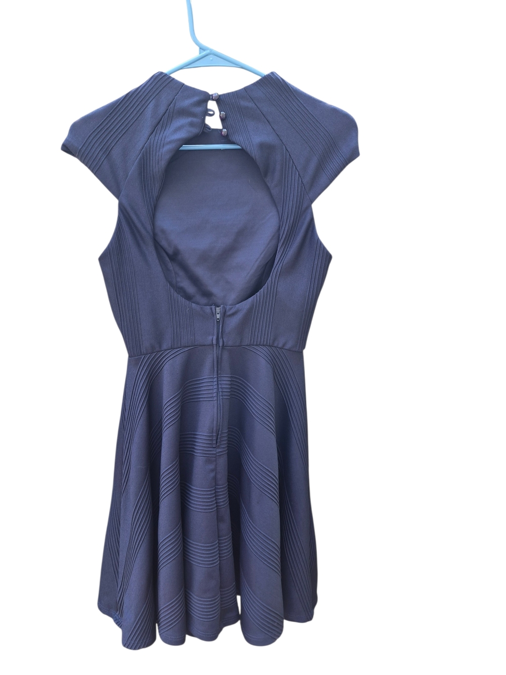 Teeze Me Navy Textured Open-Back Fit & Flare Dress